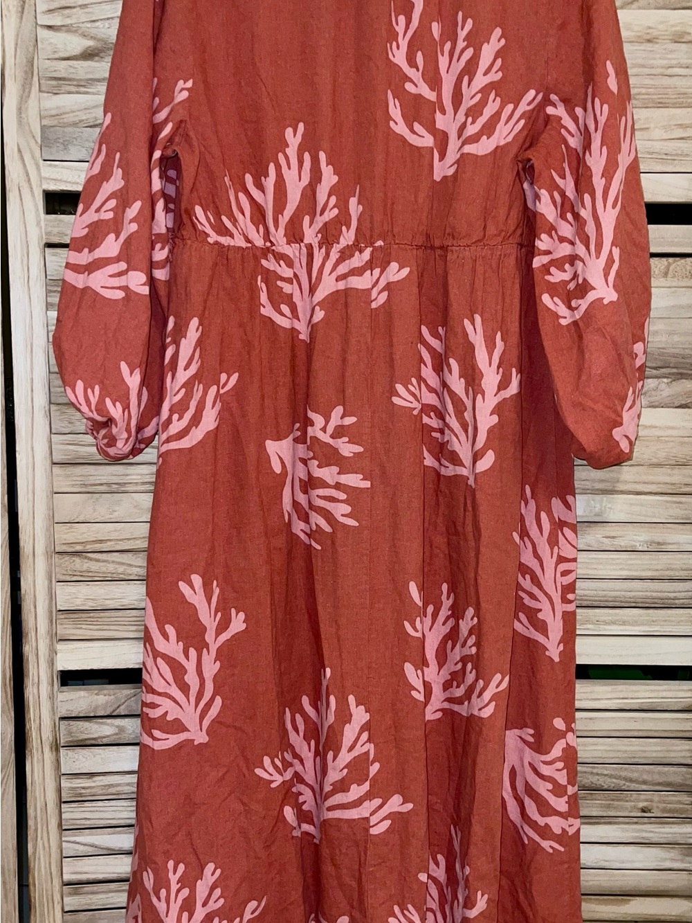 Ava & Viv Coral Reef Print Maxi Dress XXL Faux Wrap Bishop Sleeves Side Slit - Picture 6 of 11